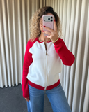 Reglan Kol Çift Renk Hırka H4082 (Kırmızı , Beyaz)