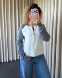 Reglan Kol Çift Renk Hırka H4083 (Gri , Beyaz)