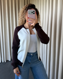 Reglan Kol Çift Renk Hırka H4084 (Kahve , Beyaz)