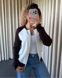Reglan Kol Çift Renk Hırka H4084 (Kahve , Beyaz)