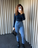 Dik Yaka Lacivert Bluz B4105